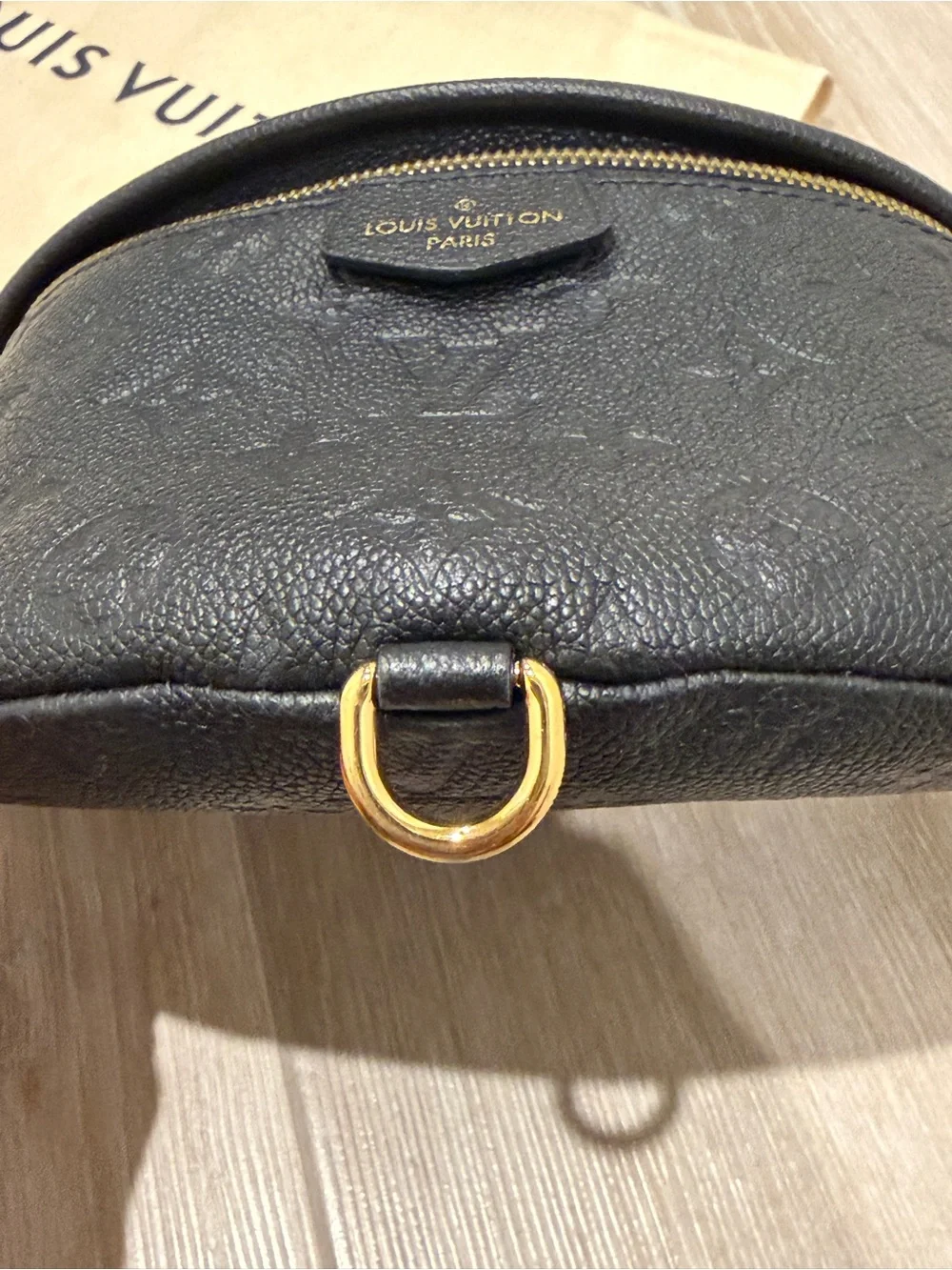 Louis Vuitton Black Monogram Embossed Crossbody Belt Bag with Gold Hardware